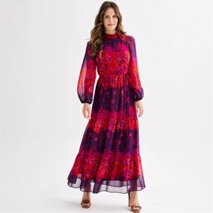Maison Tara Floral Maxi Dress Long Sleeve Tiered Boho Romantic Feminine Wedding
